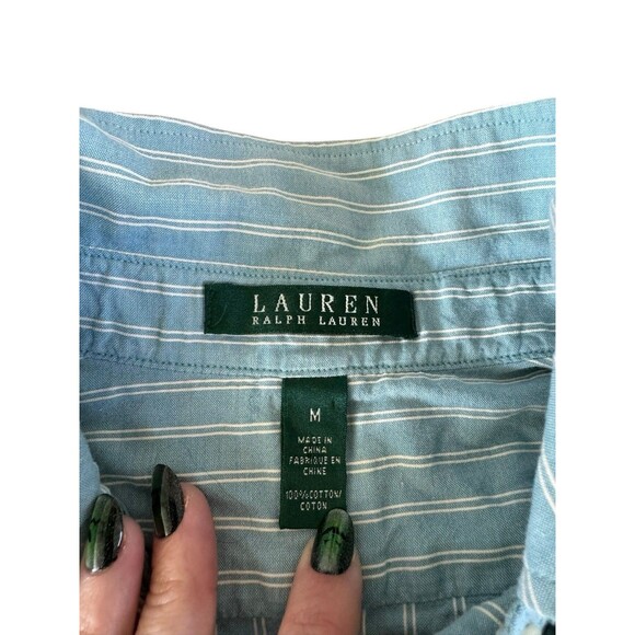 Ralph Lauren vintage 90s ruffle button down shirt blouse Peasant Royal Medium - Picture 8 of 8